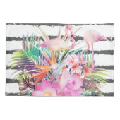 熱帯葉フローラとフラミンゴストライプ 枕カバー (裏面)