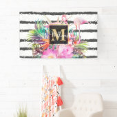 熱帯葉フローラとフラミンゴストライプ 横断幕 (インサイチュ)