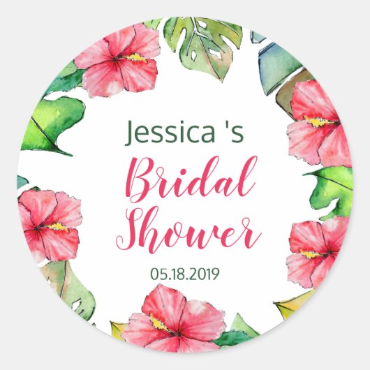 熱帯葉フローラハワイアンブライダルシャワー ラウンドシール (正面)