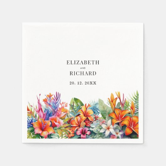 熱帯葉フローラビーチ結婚式 スタンダードカクテルナプキン (正面)
