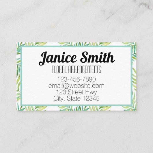 熱帯葉フローラ背景（緑） 名刺 (裏面)