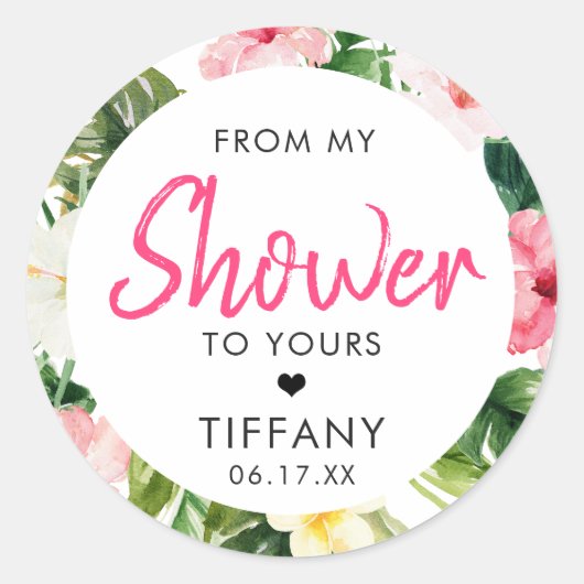 熱帯葉ブライダルシャワーシール ラウンドシール (正面)
