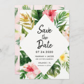 熱帯葉ルアウ(ハワイ式宴会)結婚式日付カードを保存 招待状 (正面/裏面)