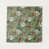 熱帯葉ヴィンテージ、船、セーラーロープ海 タペストリー (正面(横))