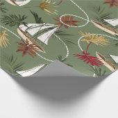 熱帯葉ヴィンテージ、船、セーラーロープ海 ラッピングペーパー (角)