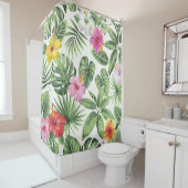 熱帯葉ヴィンテージ、花、シームレスなパターン シャワーカーテン (インサイチュ)