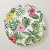 熱帯葉ヴィンテージ、花、シームレスなパターン ラウンドクッション (裏面)
