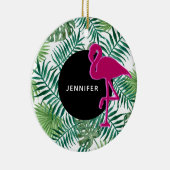 熱帯葉型とピンクのフラミンゴ セラミックオーナメント (右)