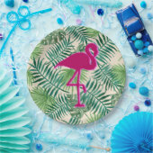 熱帯葉型とピンクのフラミンゴ ペーパープレート (パーティー)