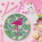 熱帯葉型とピンクのフラミンゴ ペーパープレート (パーティー)