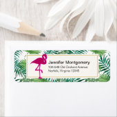 熱帯葉型とピンクのフラミンゴ ラベル (インサイチュ)