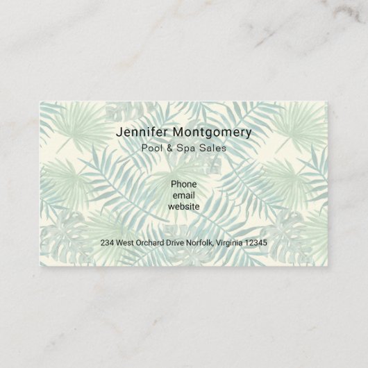 熱帯葉型とピンクのフラミンゴ 名刺 (裏面)