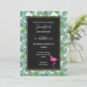 熱帯葉型とピンクフラミンゴ誕生日 招待状 (スタンド正面)