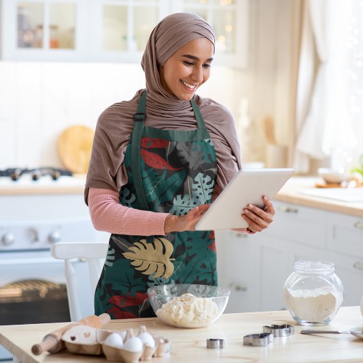 熱帯葉型模様 エプロン