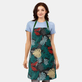 熱帯葉型模様 エプロン (着用した状態)