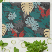 熱帯葉型模様 キッチンタオル (折り畳み)