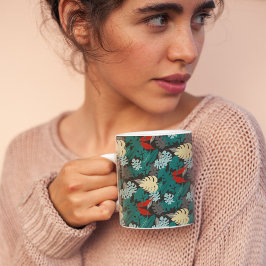 熱帯葉型模様 コーヒーマグカップ