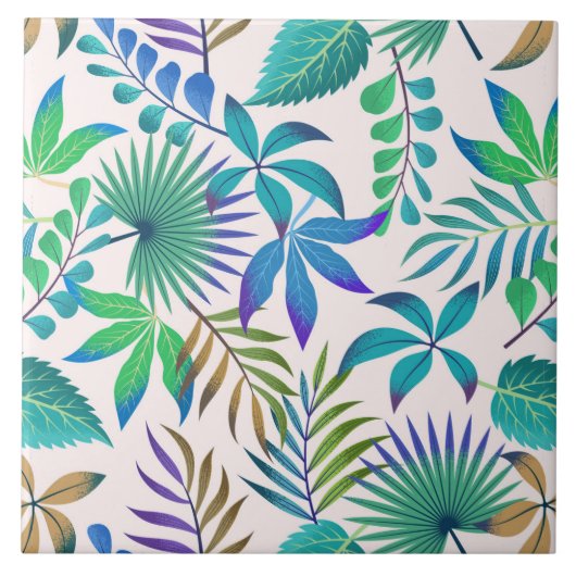 熱帯葉型模様 タイル (正面)