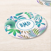 熱帯葉型模様 ラウンドペーパーコースター (アングル)