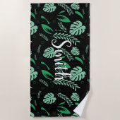 熱帯葉夏のカスタム – ホワイトネーム – フローラ ビーチタオル (正面)