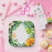 熱帯葉水色セット ペーパープレート (パーティー)