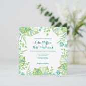 熱帯葉水色結婚式招待状 招待状 (スタンド正面)