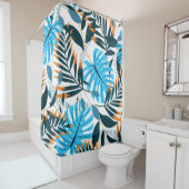 熱帯葉白色鮮パターン シャワーカーテン (インサイチュ)