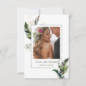 熱帯葉結婚の写真サンキューカード サンキューカード (正面)