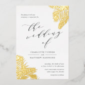 熱帯葉結婚の金ゴールド 箔招待状 (正面)
