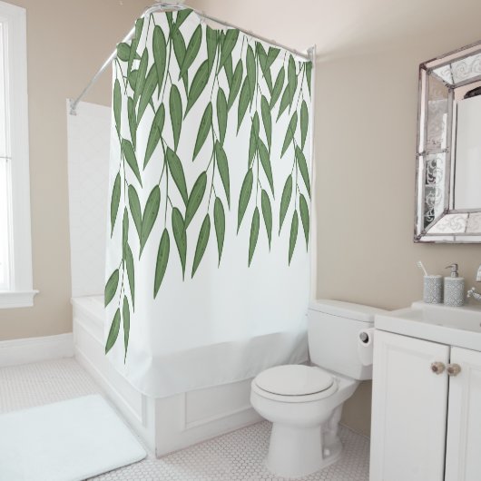 熱帯葉緑自然白葉 シャワーカーテン (インサイチュ)