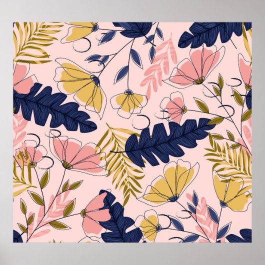 熱帯葉花ヴィンテージプリント ポスター (正面)