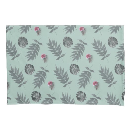 熱帯葉花柄 枕カバー (正面左)