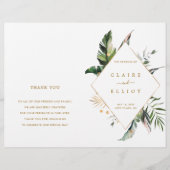 熱帯葉金ゴールドの結婚式プログラム (正面)