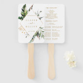 熱帯葉金ゴールドの結婚式プログラム ハンドファン (正面&裏面)