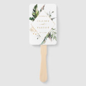 熱帯葉金ゴールドの結婚式プログラム ハンドファン (正面)