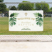 熱帯葉金ゴールドクロスバプテスマ歓迎サイン 横断幕 (インサイチュ)
