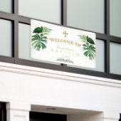 熱帯葉金ゴールドクロスバプテスマ歓迎サイン 横断幕 (ビルの外側)