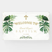 熱帯葉金ゴールドクロスバプテスマ歓迎サイン 横断幕 (横)