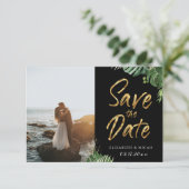 熱帯葉金ゴールドスクリプト日付写真を保存 案内状 (スタンド正面)