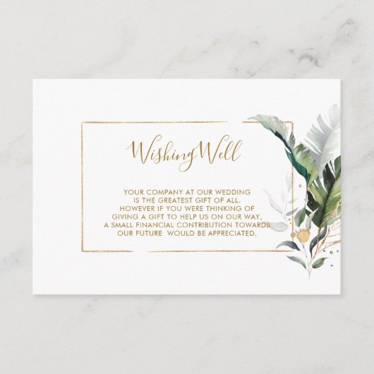 熱帯葉金ゴールド結婚の願い井戸 エンクロージャーカード (正面)