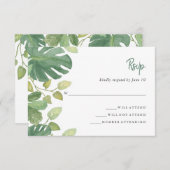 熱帯葉|の緑および白い結婚式の応答 出欠カード (正面/裏面)