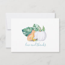 熱帯葉、キツネ、カボチャサンキューカード