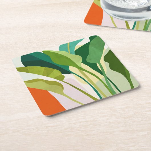 熱帯葉 スクエアペーパーコースター (アングル)