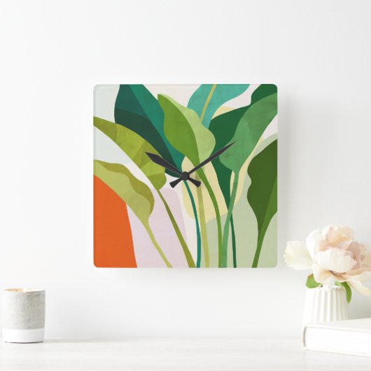 熱帯葉 スクエア壁時計 (ホーム)