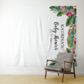 熱帯葉 |ピンクのフローラガール・ベビーシャワー タペストリー (インサイチュ(横))