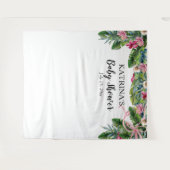 熱帯葉 |ピンクのフローラガール・ベビーシャワー タペストリー (正面(横))