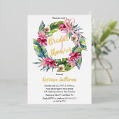 熱帯葉 |ピンクフローラブライダルシャワー 箔招待状 (立ち正面)