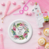 熱帯葉 |ピンクフローラブライダルティーシャワー ペーパープレート (パーティー)