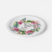 熱帯葉 |ピンクフローラブライダルティーシャワー ペーパープレート (アングル)