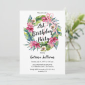熱帯葉 |ピンクフローラ21歳の誕生日パーティー 招待状 (スタンド正面)